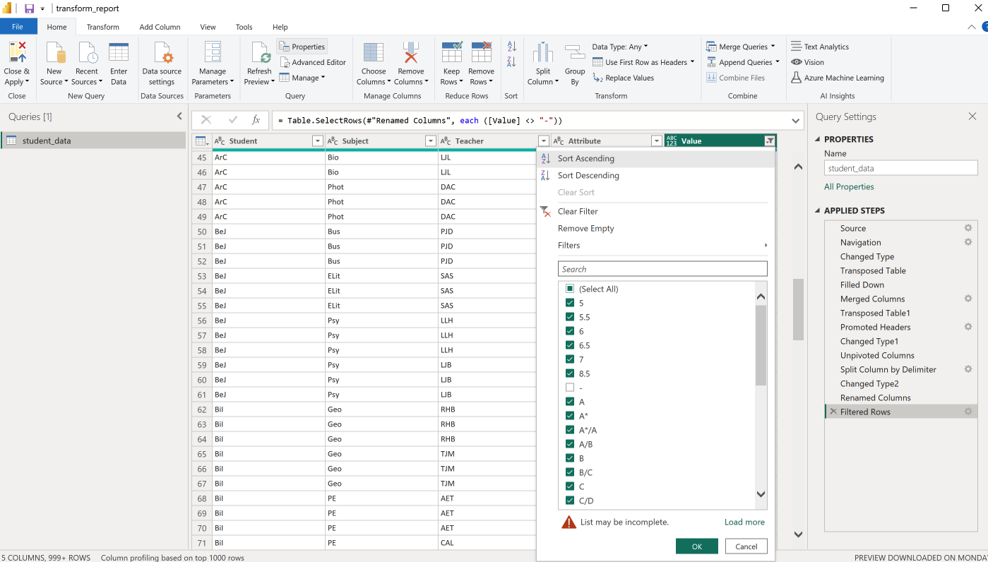filtering our data to remove empty rows