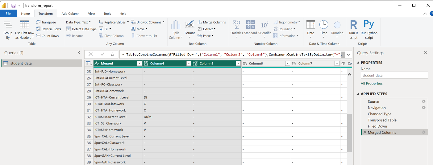 we have merged the first three columns