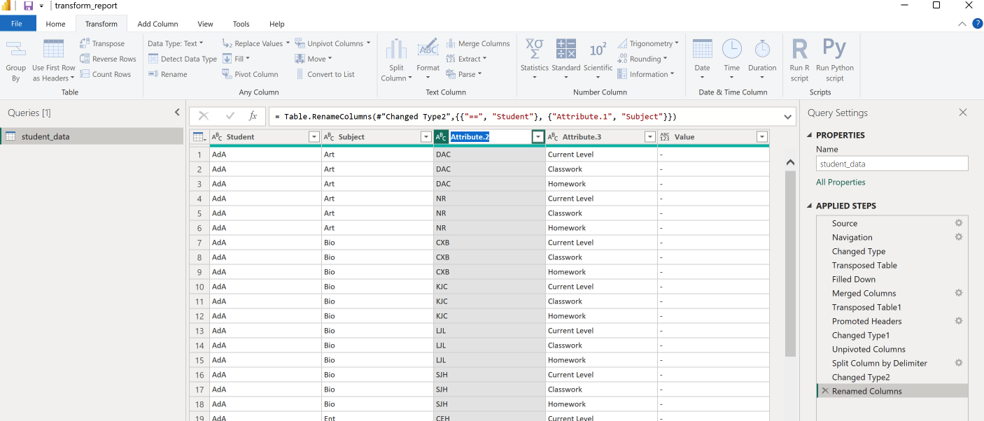 rename columns